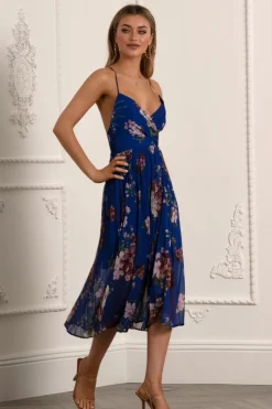 Floral Print Pleated Wrap Body Midi Dress by Urban Touch