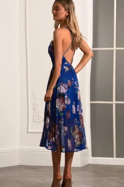 Floral Print Pleated Wrap Body Midi Dress by Urban Touch