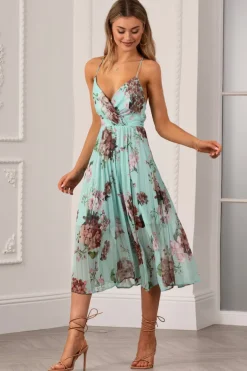 Floral Print Pleated Wrap Body Midi Dress by Urban Touch