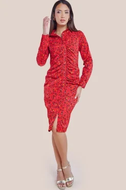 Floral Print Shirt Dress - Red by City Goddess