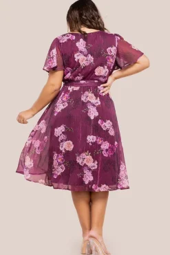 Floral Print Wrap Chiffon Midi Dress - Berry Floral by Goddiva Plus