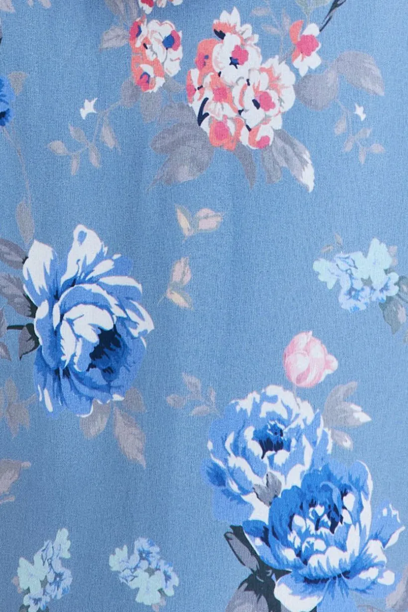 Floral Printed Chiffon Ruffle Maxi - Blue by Goddiva