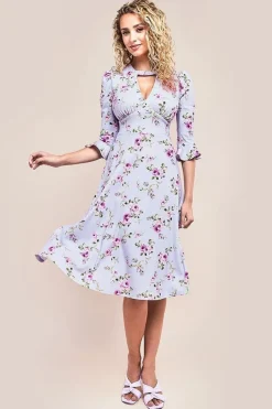 Floral Printed Flared Sleeve Midi - Lilac by Goddiva