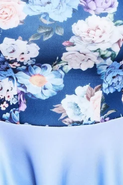 Floral Printed Scuba Foam Skater Dress - Blue by Goddiva