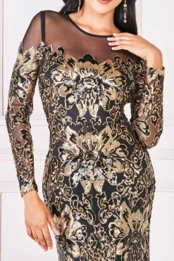 Floral Sequin Mesh Maxi - Gold by Goddiva