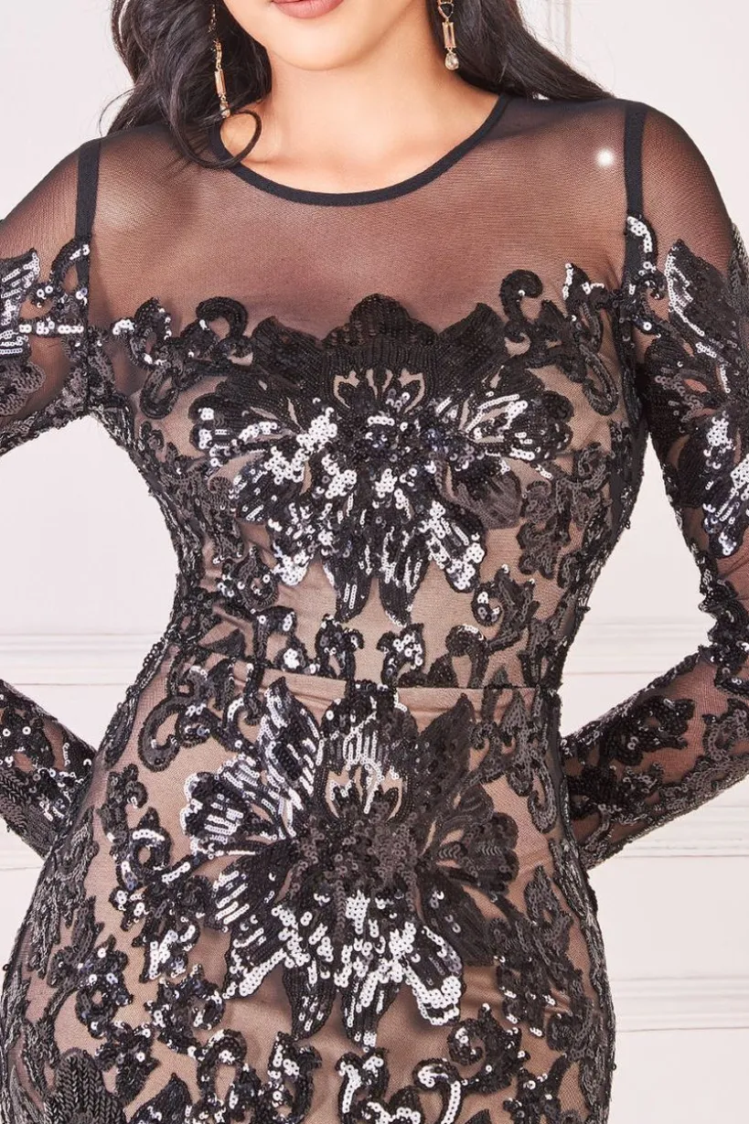 Floral Sequin Mesh Maxi - Black by Goddiva