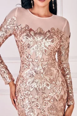 Floral Sequin Mesh Maxi - Champagne by Goddiva