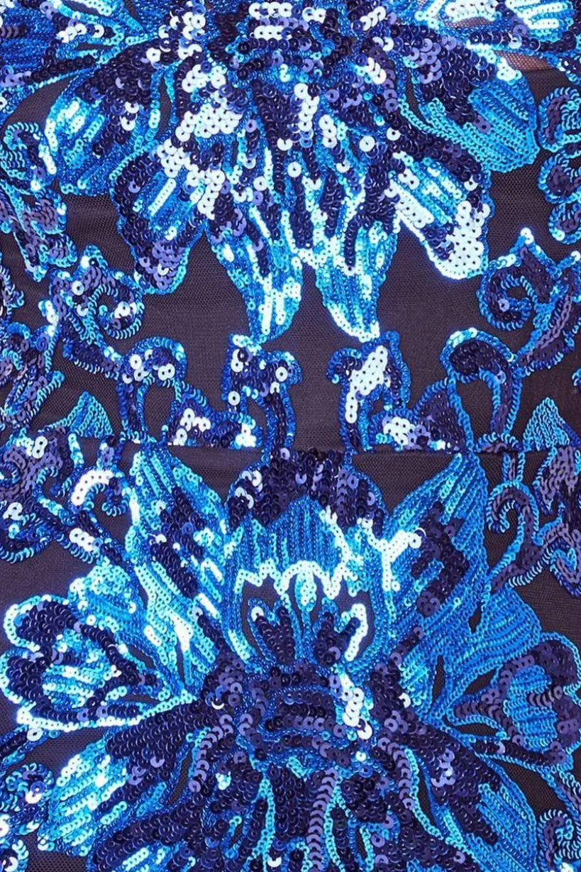 Floral Sequin Mesh Maxi - Navy by Goddiva