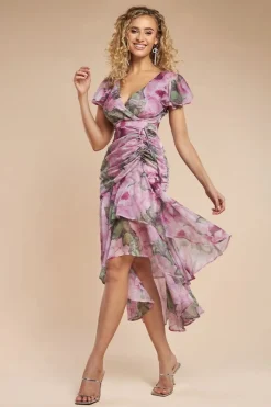 Floral Wrap High And Low Midaxi Dress - Blush by Goddiva