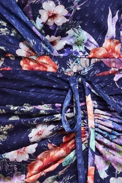 Floral Wrap High And Low Midaxi Dress - Navy by Goddiva