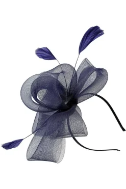Flower & Feathers Fascinator Hat With Headband & Clip In Navy by SVNX