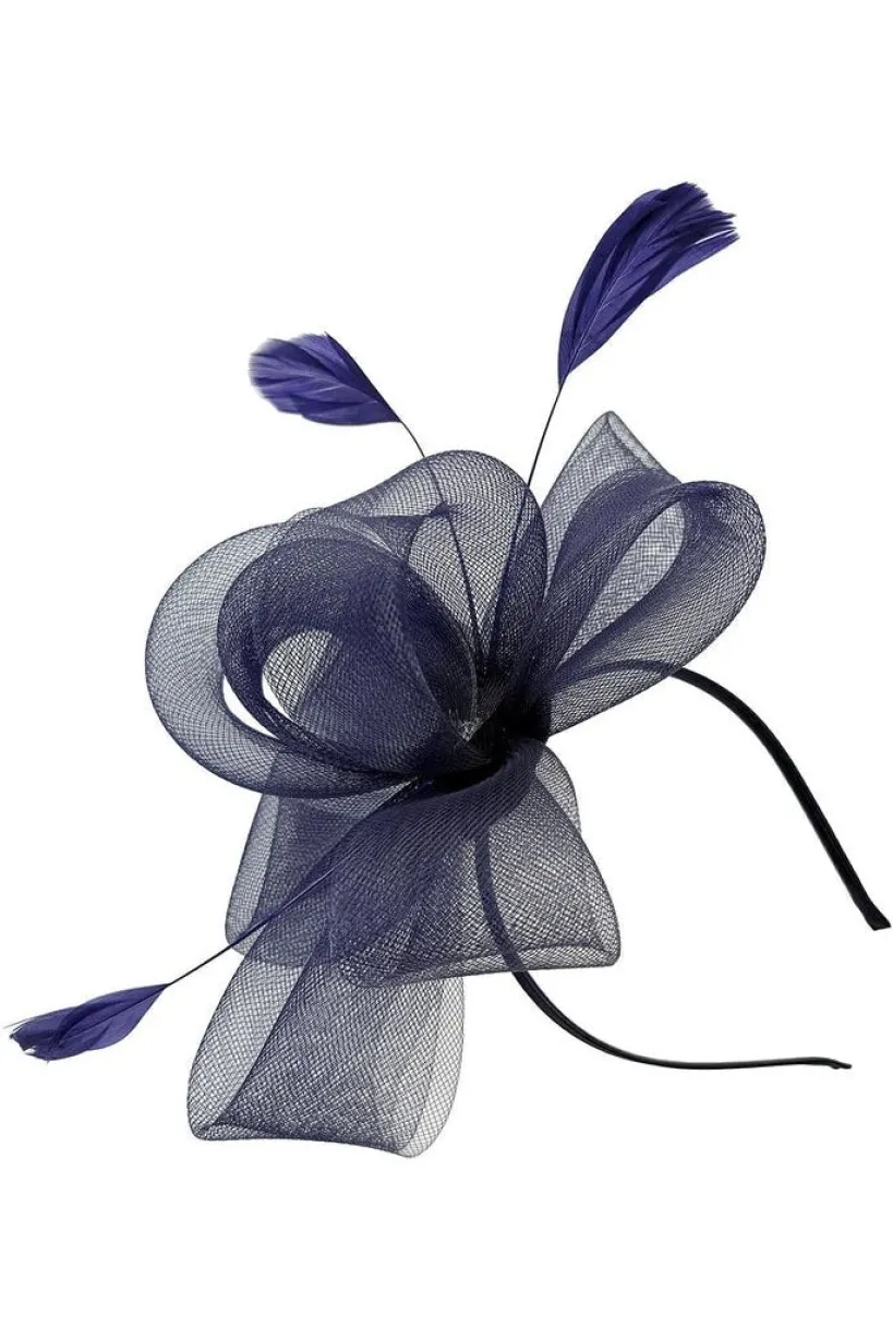 Flower & Feathers Fascinator Hat With Headband & Clip In Navy by SVNX