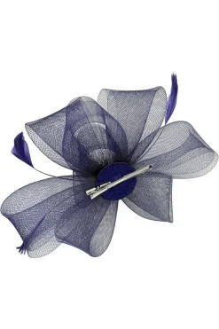 Flower & Feathers Fascinator Hat With Headband & Clip In Navy by SVNX