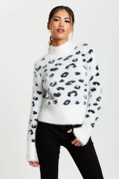 Fluffy Animal High Neck Jumper In Black And White by Liquorish