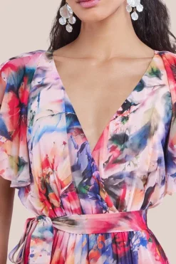 Flutter Sleeve Floral Bodice Midi Dress - Blush by Goddiva