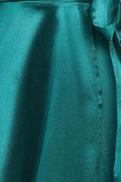 Flutter Sleeve Wrapover Satin Maxi Dress - Emerald Green by Goddiva