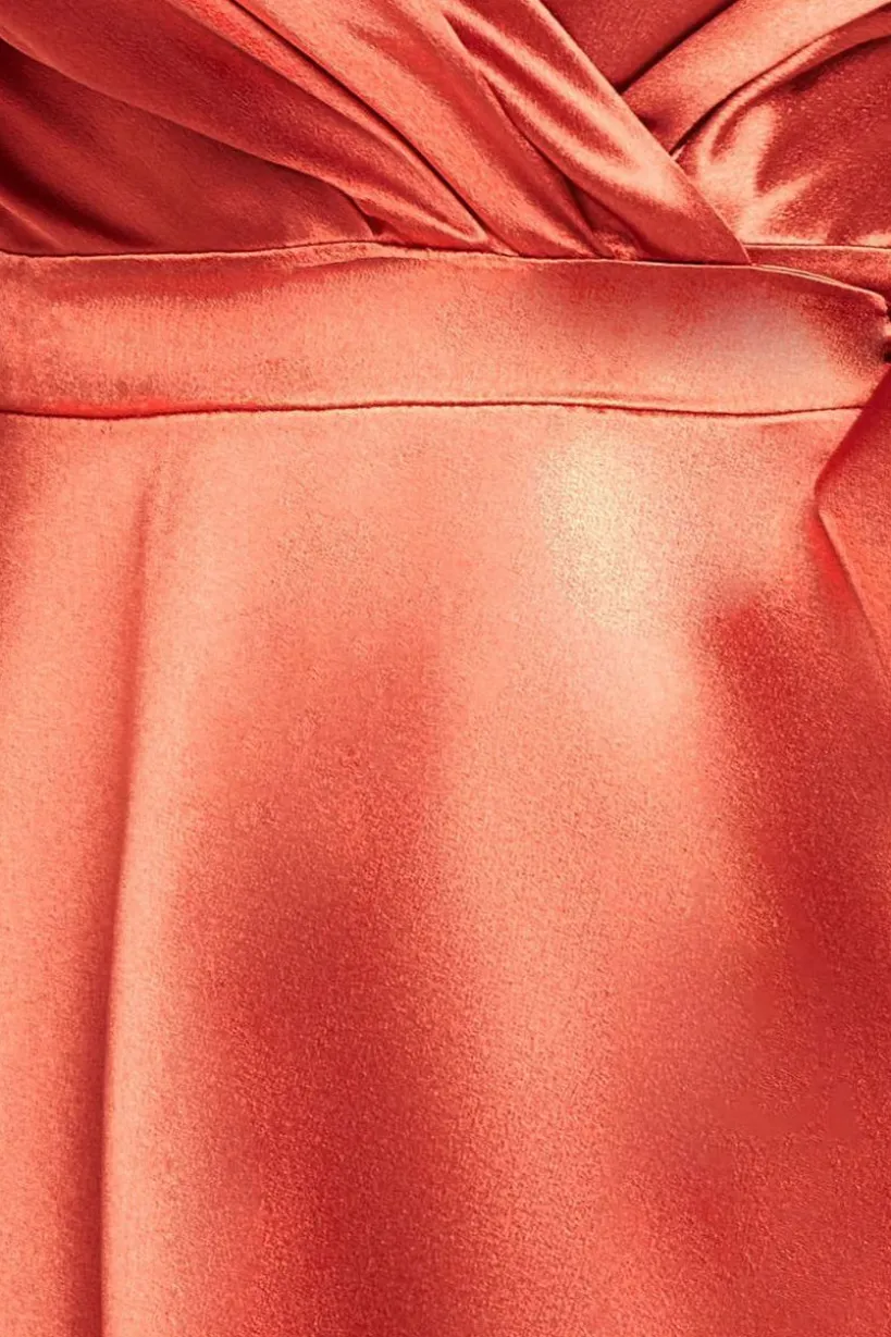 Flutter Sleeve Wrapover Satin Maxi Dress - Orange by Goddiva