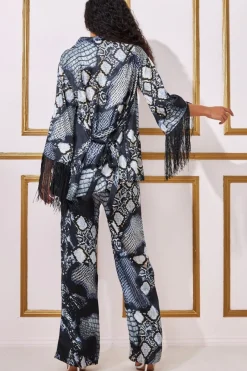 Foil Print Wide Leg Trousers - Black by Goddiva