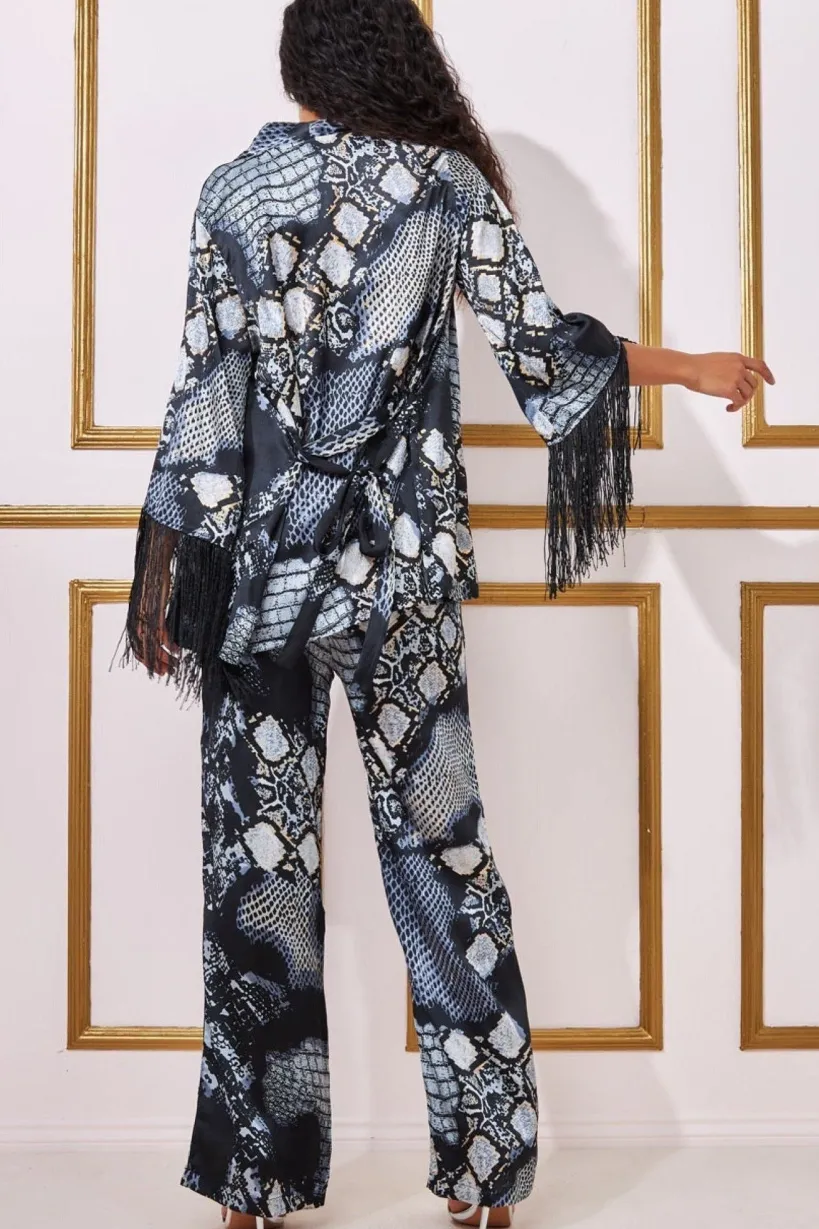 Foil Print Wide Leg Trousers - Black by Goddiva