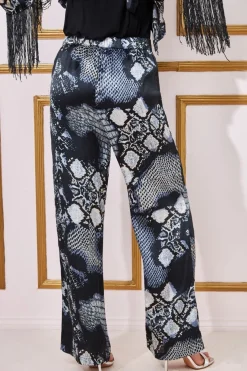 Foil Print Wide Leg Trousers - Black by Goddiva