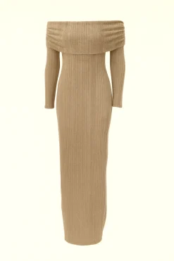 Folded Bardot Neckline Ribbed Knit Off Shoulder Dress by Avinci