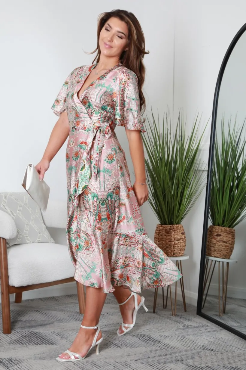 Frill Hem Printed Wrap Dress by Double Second