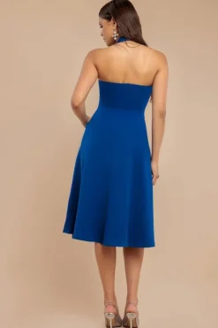 Frilled Halter Neck Strap Midi Dress - Royal Blue by Goddiva