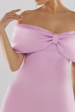 Front Bow Off The Shoulder Mini Dress - Lilac by Goddiva