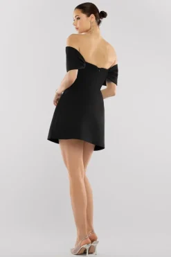 Front Bow Off The Shoulder Mini Dress - Black by Goddiva