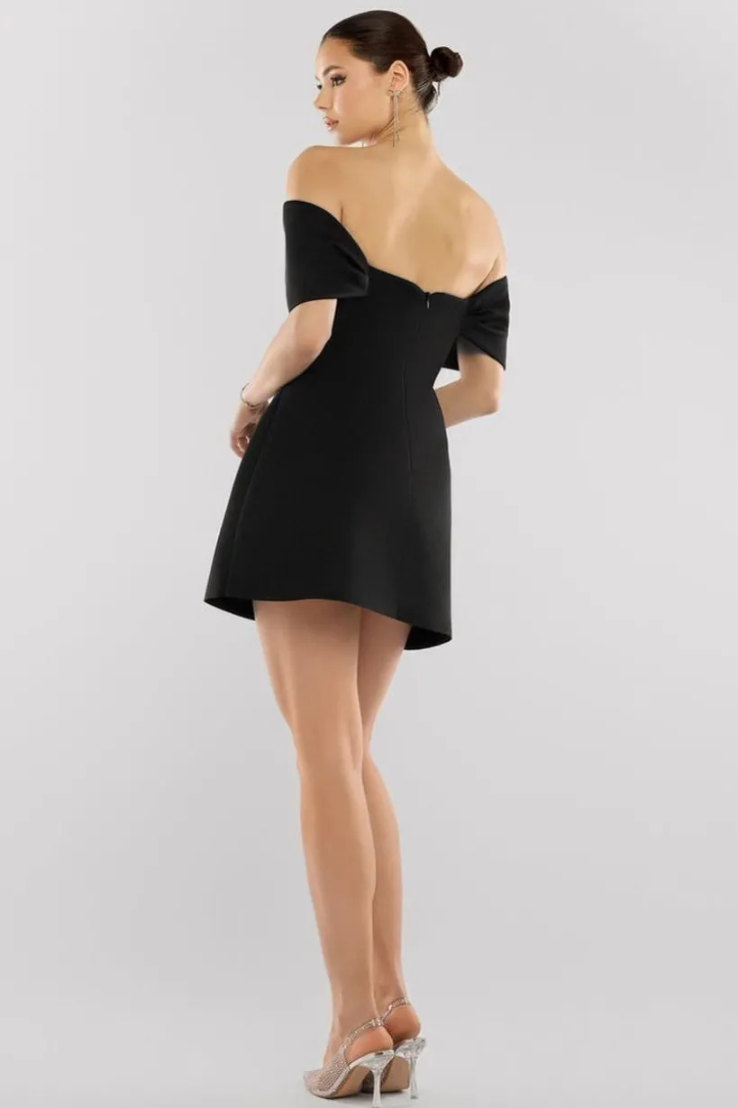 Front Bow Off The Shoulder Mini Dress - Black by Goddiva