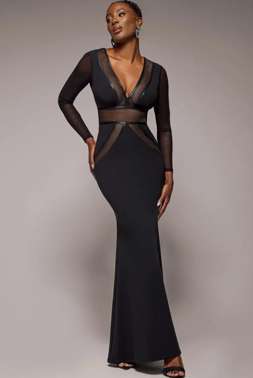 Front Crossover Lurex Split Maxi Dress - Black by Goddiva
