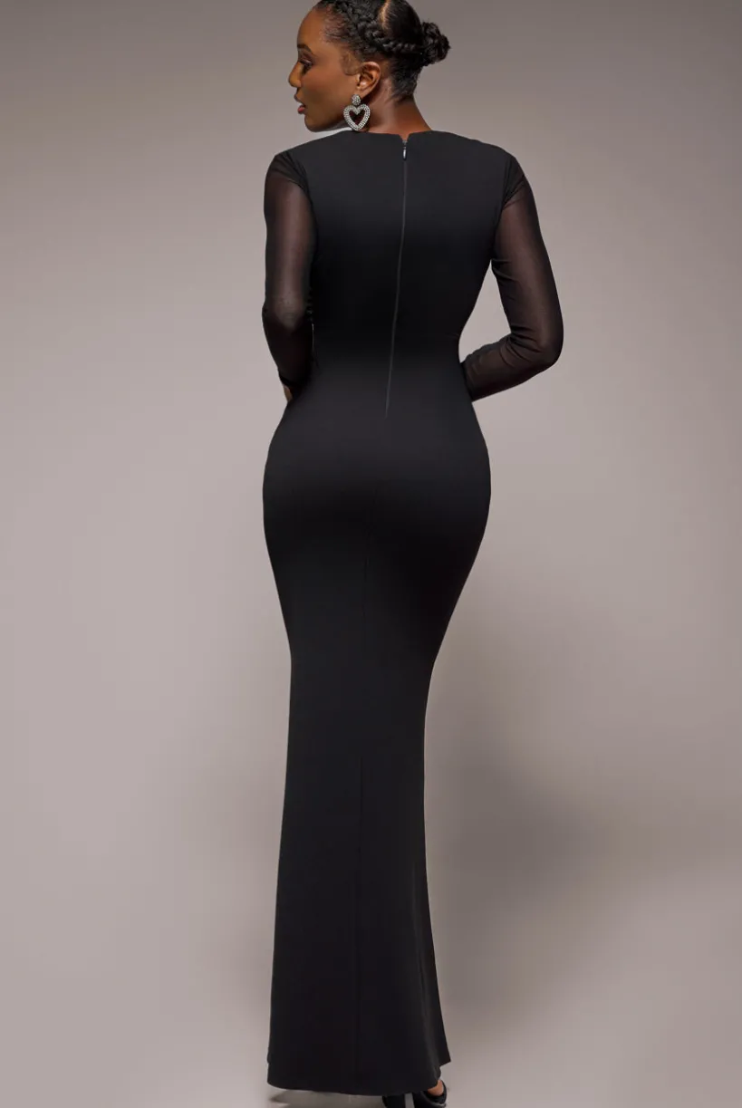 Front Crossover Lurex Split Maxi Dress - Black by Goddiva