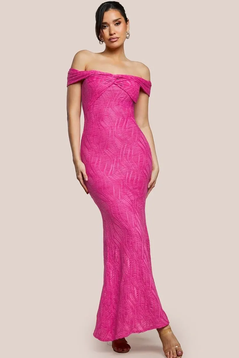 Front Knot Twist Maxi Dress - Magenta by Goddiva