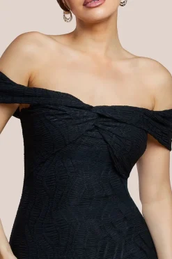 Front Knot Twist Midi Dress - Black by Goddiva