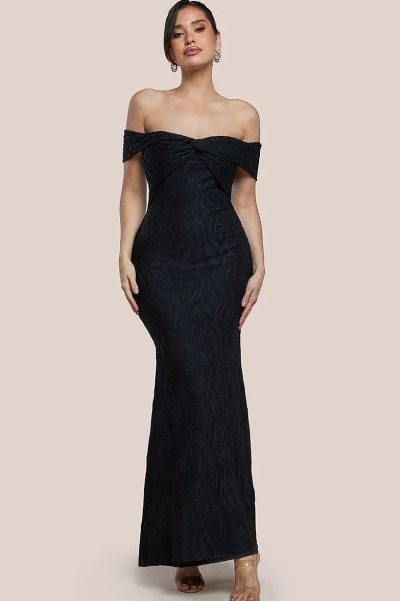 Front Knot Twist Maxi Dress - Black by Goddiva