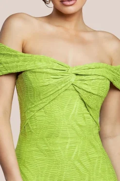 Front Knot Twist Midi Dress - Lime Green by Goddiva