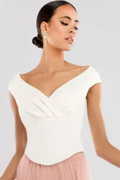 Front Pleated Wrap Off The Shoulder Corset by Goddiva