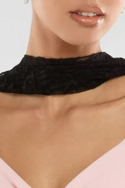 Front Pleated Wrap Off The Shoulder Corset With Lace A-Line Skirt With Scarf & Gloves - Pink & Black by Goddiva