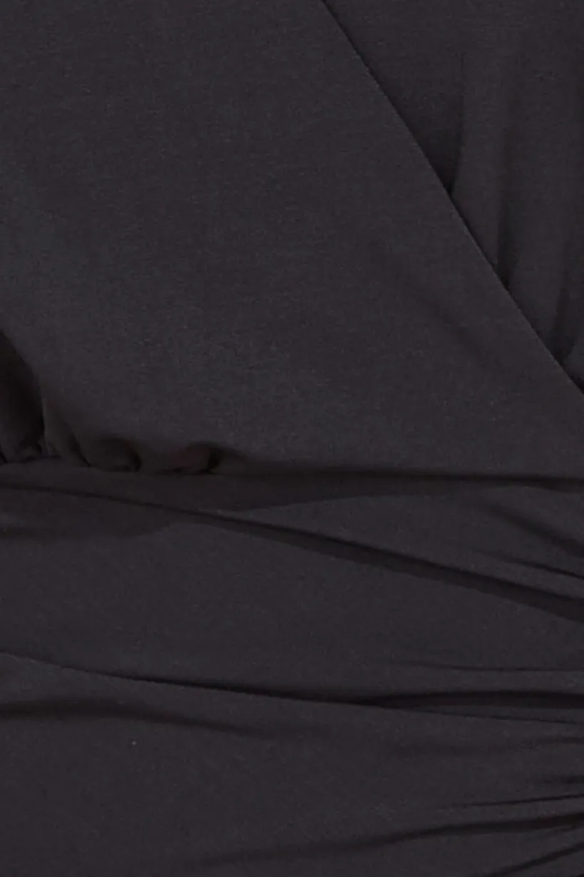 Front Wrap Gathered Maxi Dress - Black by Goddiva