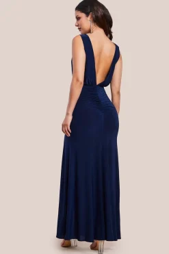 Front Wrap Gathered Maxi Dress - Navy by Goddiva