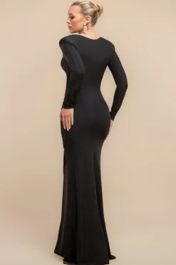 Front Wrap Lurex Bodycon Maxi Dress - Black by Goddiva