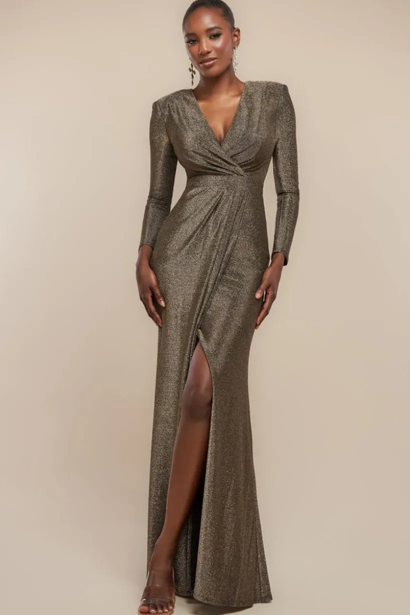 Front Wrap Lurex Bodycon Maxi Dress - Gold by Goddiva
