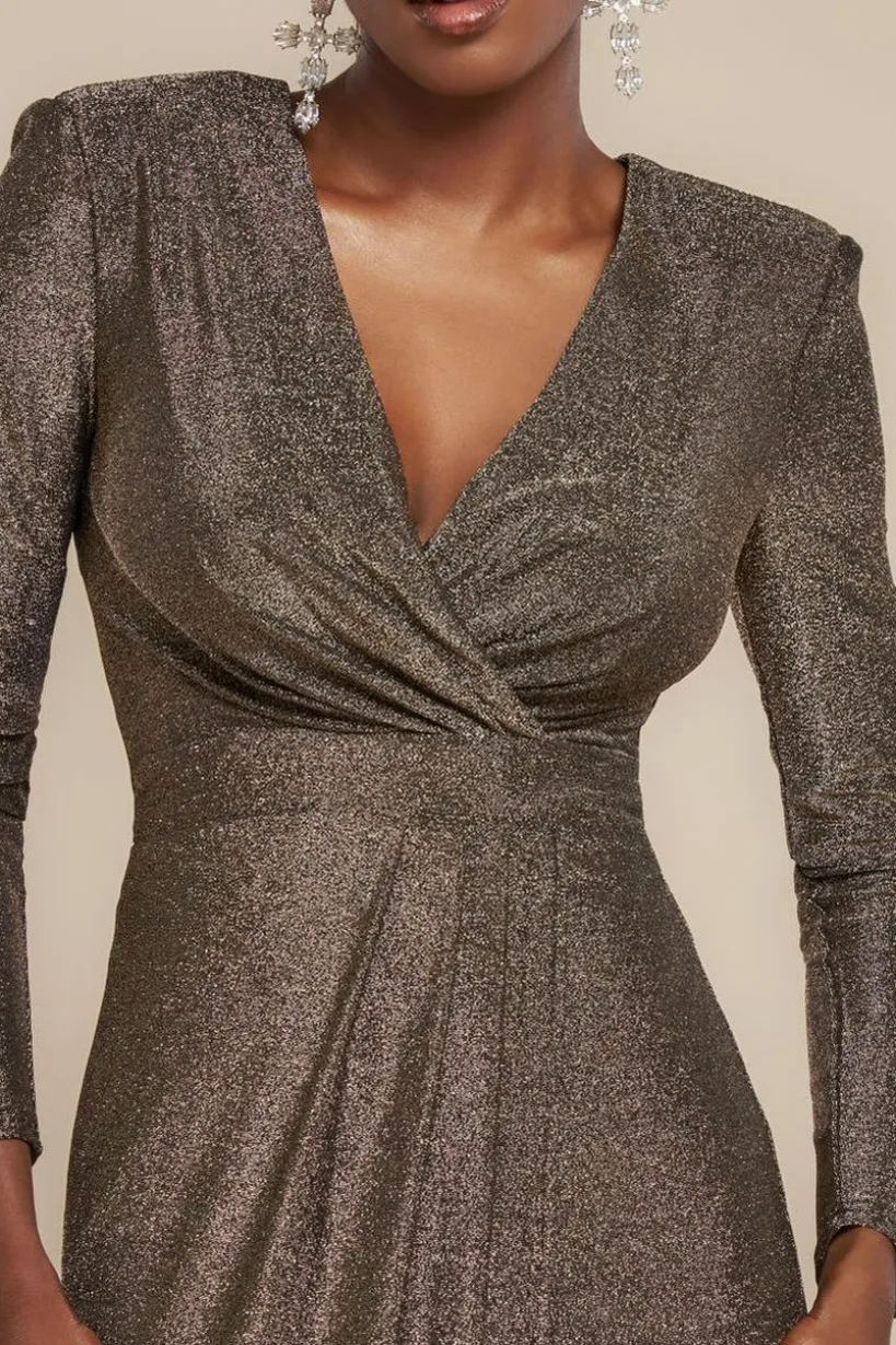 Front Wrap Lurex Bodycon Maxi Dress - Gold by Goddiva