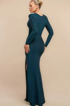 Front Wrap Lurex Bodycon Maxi Dress - Emerald Green by Goddiva