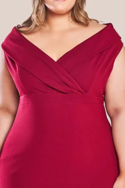 Front Wrap Off The Shoulder Maxi Dress - Wine by Goddiva