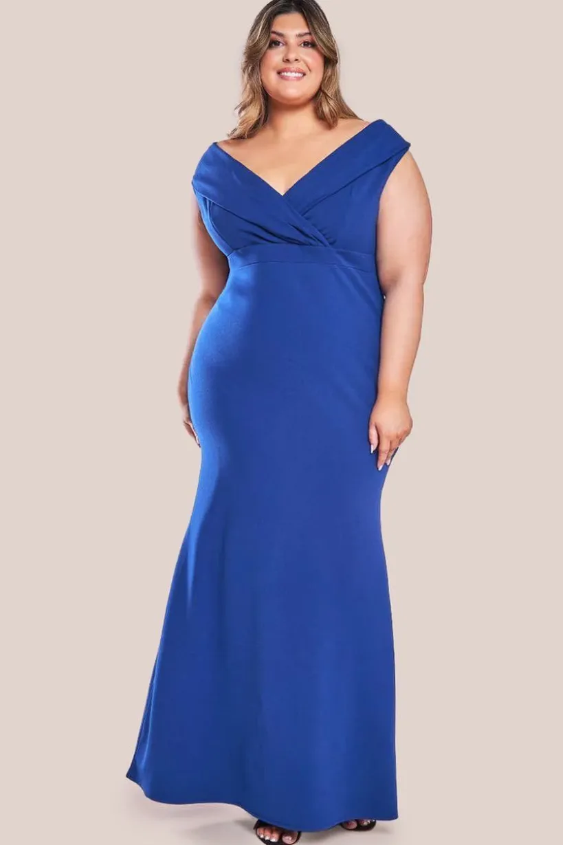 Front Wrap Off The Shoulder Maxi Dress - Royalblue by Goddiva