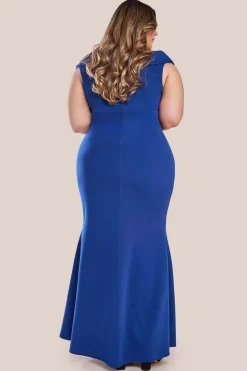 Front Wrap Off The Shoulder Maxi Dress - Royalblue by Goddiva