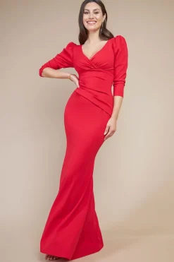 Front Wrap Pleated Scuba Maxi Dress - Red by Goddiva