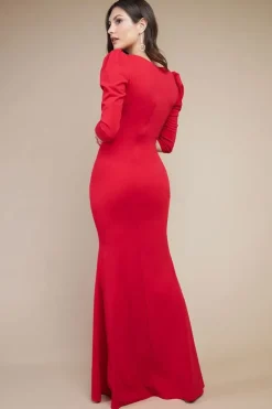 Front Wrap Pleated Scuba Maxi Dress - Red by Goddiva