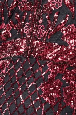 Full Sleeve Sequin Midi Dress - Wine by Goddiva